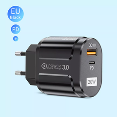 Techsuit - Încărcător de Perete - USB-A, QC 3.0, USB-C, 20W - Negru
