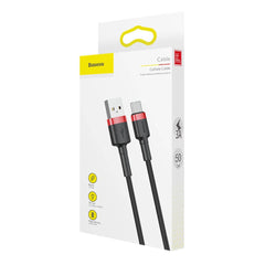 Baseus - Cablu de date Cafule - USB la Type-C, 3A, 0.5m - Negru / Roșu