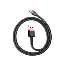 Baseus - Cablu de date Cafule - USB la Type-C, 3A, 0.5m - Negru / Roșu