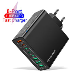 Techsuit - Încărcător 4 x USB, 4 x Type-C, 65W - Negru