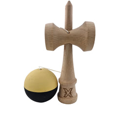 Kendama X Originala, Profesionala, Flippy, din Lemn, Rubber Grip, 18 cm, Galben/Negru