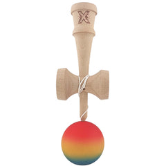 Kendama X Originala, Profesionala, Flippy, din Lemn, Rubber Grip, 18 cm,Rosu/Galben/Albastru