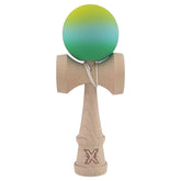 Kendama X Originala, Profesionala, Flippy, Rubber Grip, din Lemn, 18 cm, Galben/Albastru/Verde
