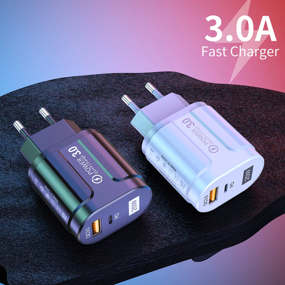 Techsuit - Încărcător de Perete - USB-A, QC 3.0, USB-C, 20W - Negru