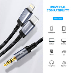 Lito - Adaptor cablu audio - Mufă Lightning la Jack 3.5mm, Hi-Fi, 1m - Negru