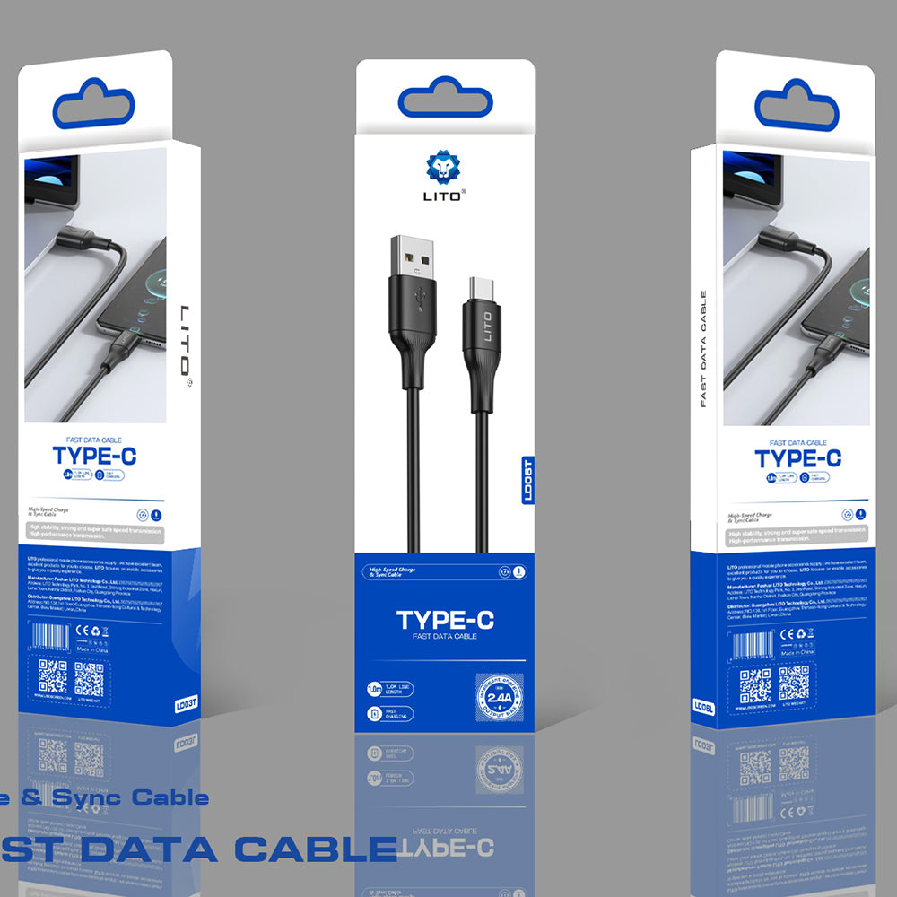 Lito - Cablu de date USB la Type-C, PVC, 1m - Negru