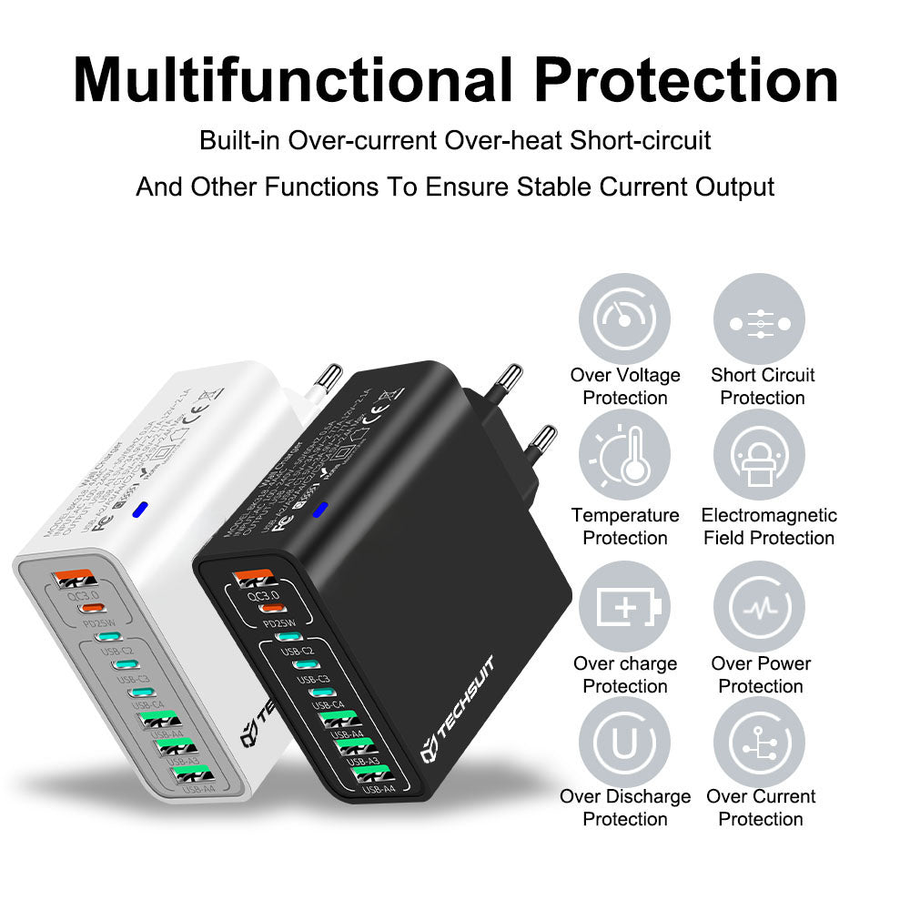 Techsuit - Încărcător 4 x USB, 4 x Type-C, 65W - Negru