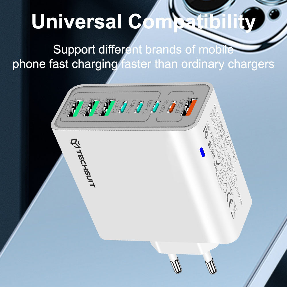 Techsuit - Încărcător 4 x USB, 4 x Type-C, 65W - Negru