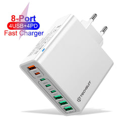 Techsuit - Încărcător 4 x USB, 4 x Type-C, 65W - Negru