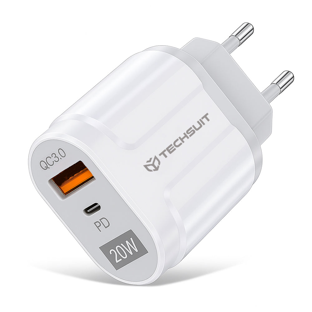 Techsuit - Încărcător de Perete - USB-A, QC 3.0, USB-C, 20W - Negru