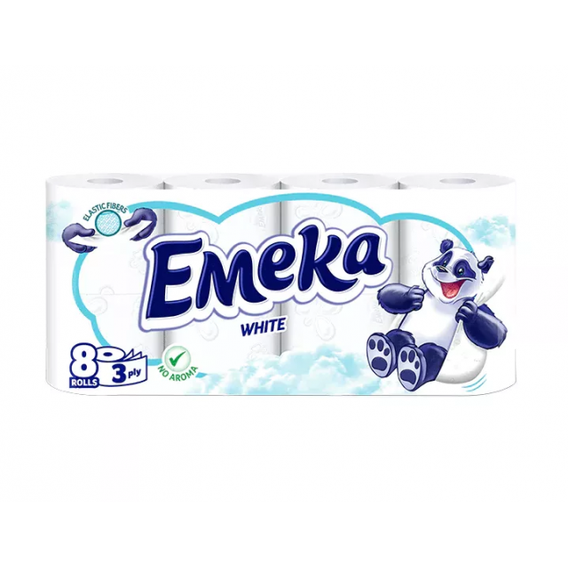 Hartie igienica EMEKA White, 3 straturi, 8 role