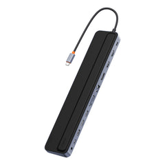Adaptor HUB aluminiu 12-in-1 Baseus EliteJoy Gen2, USB-C - 2x HDMI, 3x USB 3.0, 1x USB-C PD, 1x USB-C, 1x DisplayPort, 1x Mini Jack 3.5mm, 1x RJ45, 1x MicroSD, 1x SD, Gri inchis