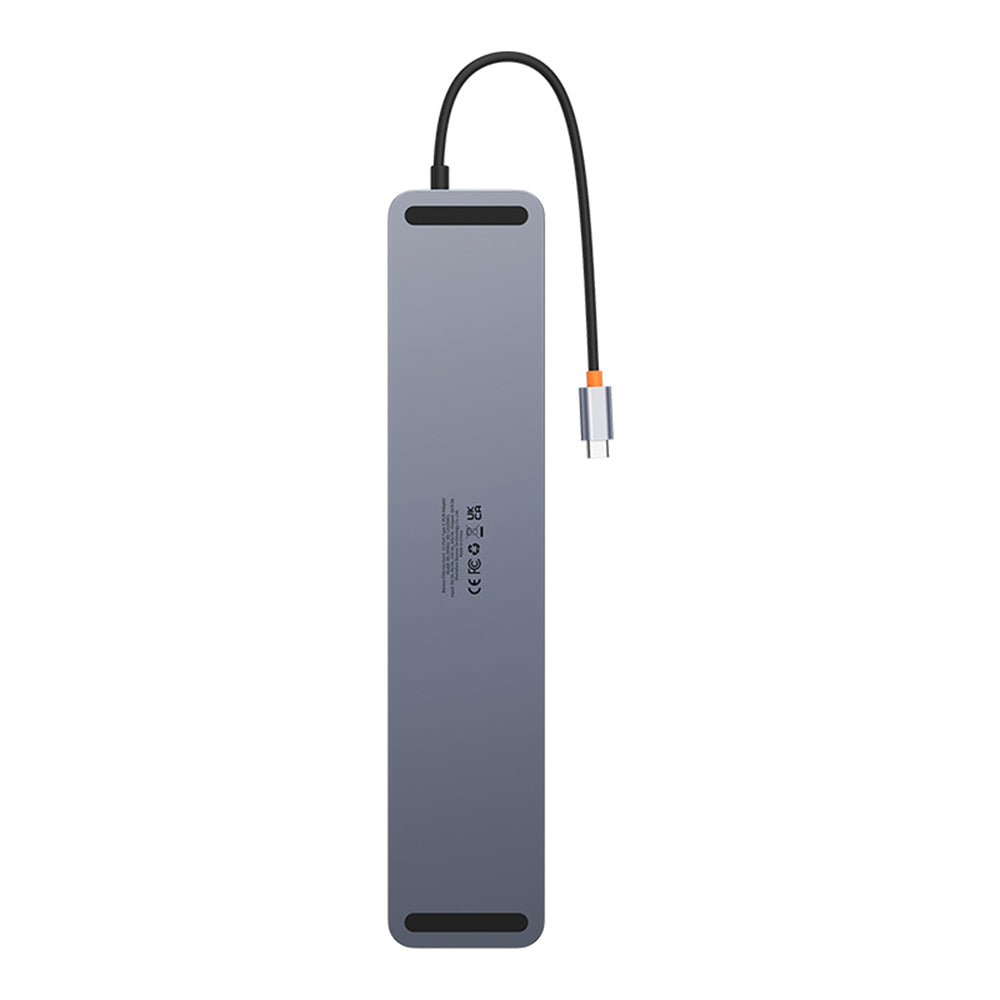 Adaptor HUB aluminiu 12-in-1 Baseus EliteJoy Gen2, USB-C - 2x HDMI, 3x USB 3.0, 1x USB-C PD, 1x USB-C, 1x DisplayPort, 1x Mini Jack 3.5mm, 1x RJ45, 1x MicroSD, 1x SD, Gri inchis