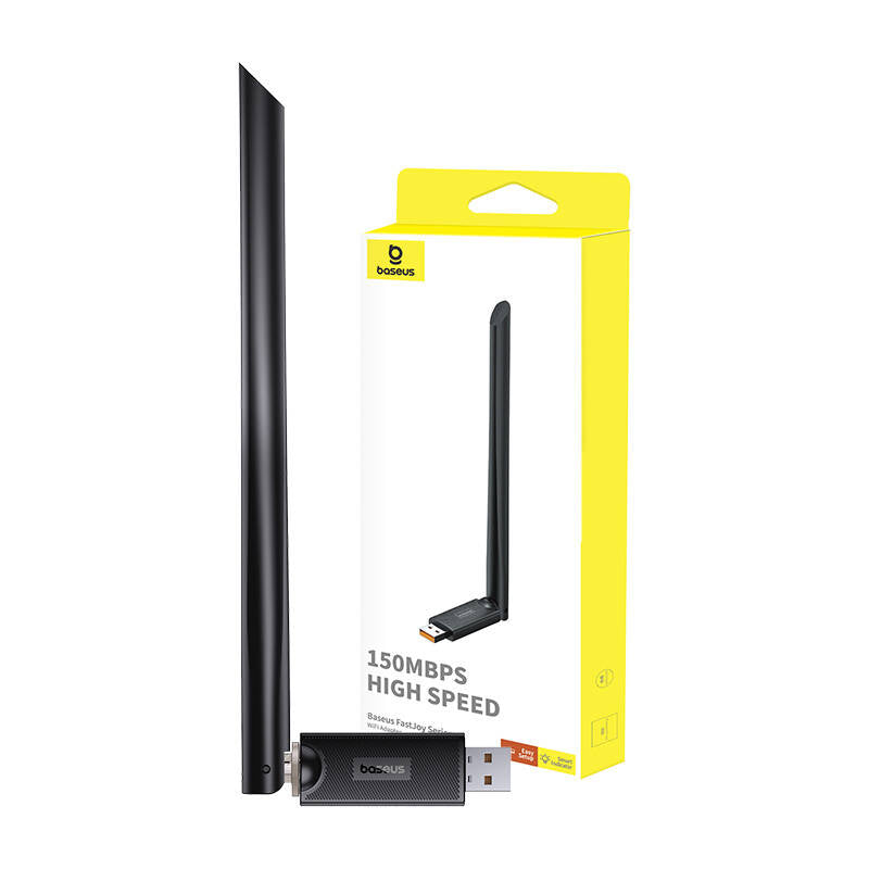 Adaptor wireless FastJoy, Baseus, 150Mbps, 6dBi, IEEE 802.11 b/g/n, 2.4 GHz, USB-A, Negru
