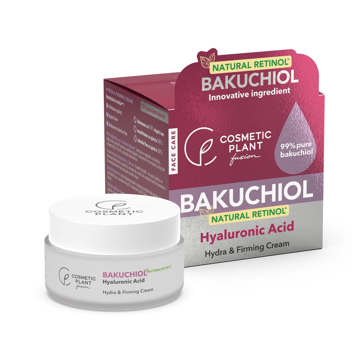 Creama de Fata cu 99% Bakuchiol pur (Natural Retinol) si Acid Hialuronic Hydra & Firming 50 mililitri Cosmetic Plant
