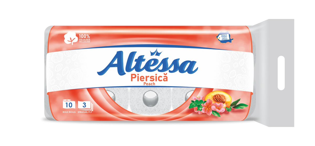 Hartie igienica, Altessa, Piersica, 3 straturi, pachet de 10 role