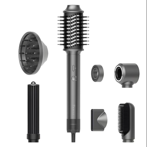 Uscător de păr profesional iHunt Femme 7 în 1 HD4 Pro, 1300W, 3 viteze, 4 temperaturi, gri metalizat, 30.5x6.5x5.8cm, set 7 accesorii