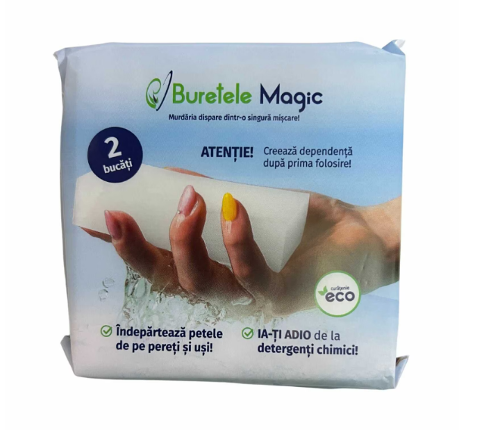 Burete Magic, set 2 bucati, din melamina, 10 x 5 cm, alb, pentru curatarea peretilor si urmelor de grasime