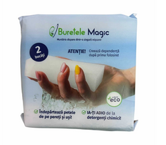 Burete Magic, set 2 bucati, din melamina, 10 x 5 cm, alb, pentru curatarea peretilor si urmelor de grasime