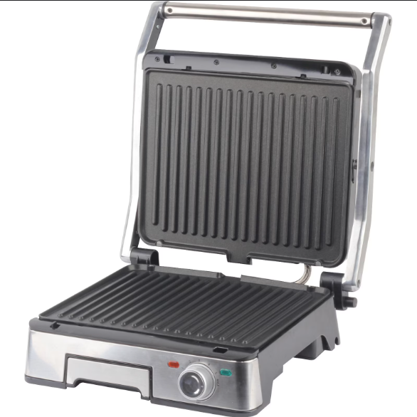 Gratar electric iHunt Bro Dual Grill XXL, 1800W, Incalzire rapida 90° - 180° C, Indicator gatire, Placi detasabile cu invelis antiaderent 29*23cm, Inox, Silver
