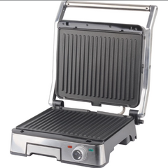 Gratar electric iHunt Bro Dual Grill XXL, 1800W, Incalzire rapida 90° - 180° C, Indicator gatire, Placi detasabile cu invelis antiaderent 29*23cm, Inox, Silver