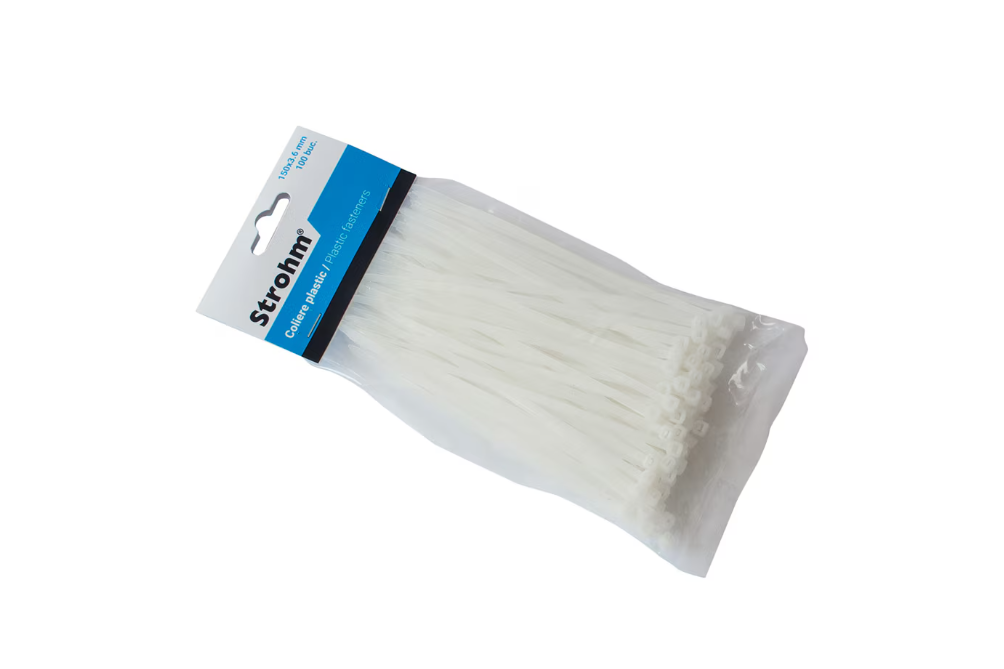 Set 100 coliere (soricei) Strohm SM-CV-150-3-6, plastic, 150x3.6mm, Alb