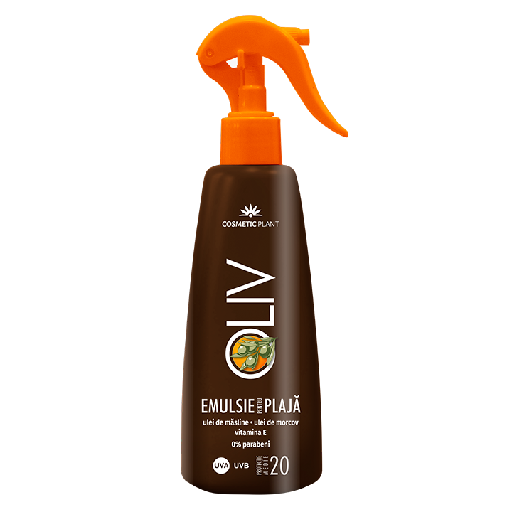 Emulsie plajă OLIV SPF20 cu ulei de morcov şi măsline, 200ml, Cosmetic Plant