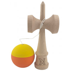 Kendama X Originala, Profesionala, Flippy, din Lemn, Rubber Grip, 18 cm, Galben/Portocaliu