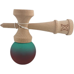 Kendama X Originala, Profesionala, Flippy, din Lemn, Rubber Grip, 18 cm, Rosu/Verde
