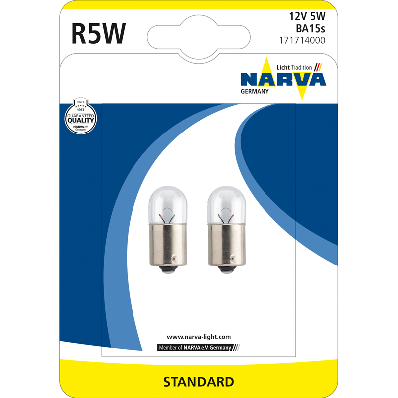 Set 2 Becuri auto auxiliare cu halogen Narva R5W, 12V, 5W