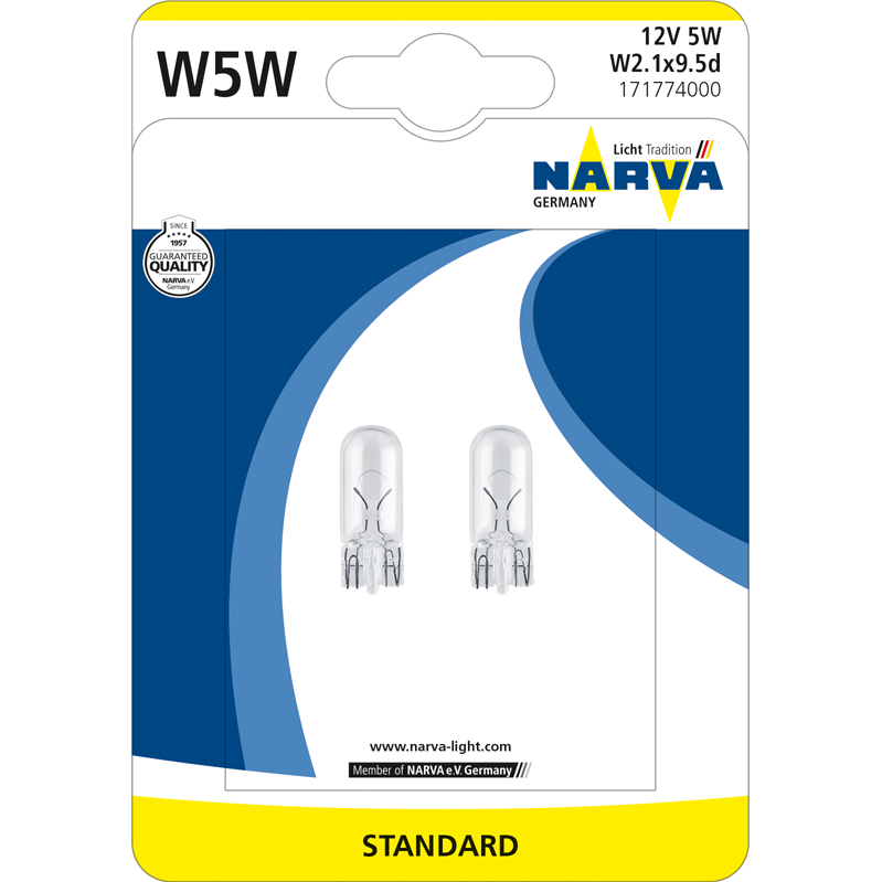 Set 2 Becuri auto auxiliare cu halogen Narva W5W, 12V, 5W