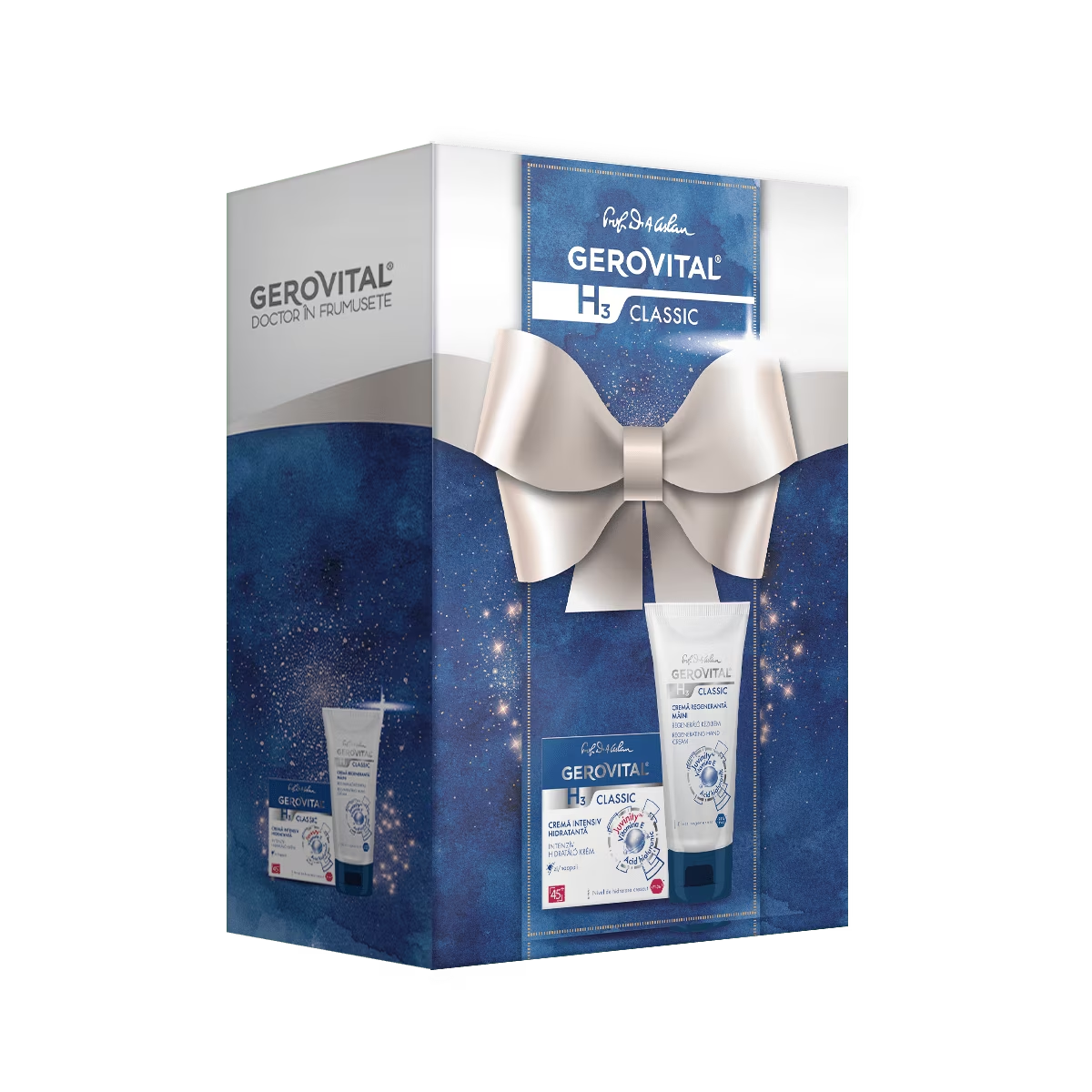 Pachet cadou Gerovital GH3 Classic: Crema intens hidratanta de zi, 50 ml + Crema regeneranta pentru maini, 100 ml