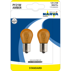 Set 2 Becuri auto auxiliare cu halogen Narva PY21W Orange, 12V, 21W