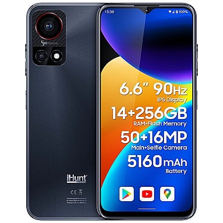 Telefon mobil iHunt S24 Xtreme Space Black, 6.6-inci HD+, Camera foto 50MP, Camera Selfie 16MP, 14GB RAM, 256GB, 5160mAh